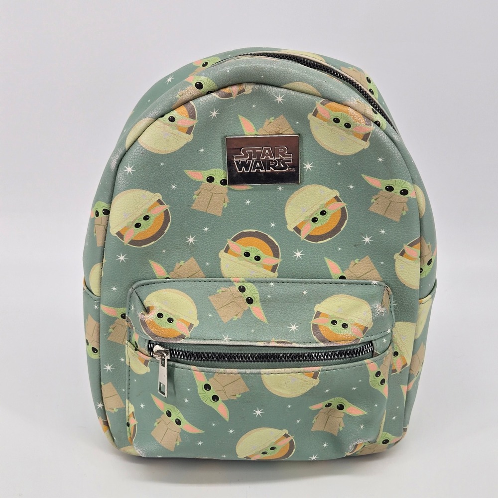 Star Wars The Mandalorian Grogu Baby Yoda Burger Pattern Mini Backpack Green